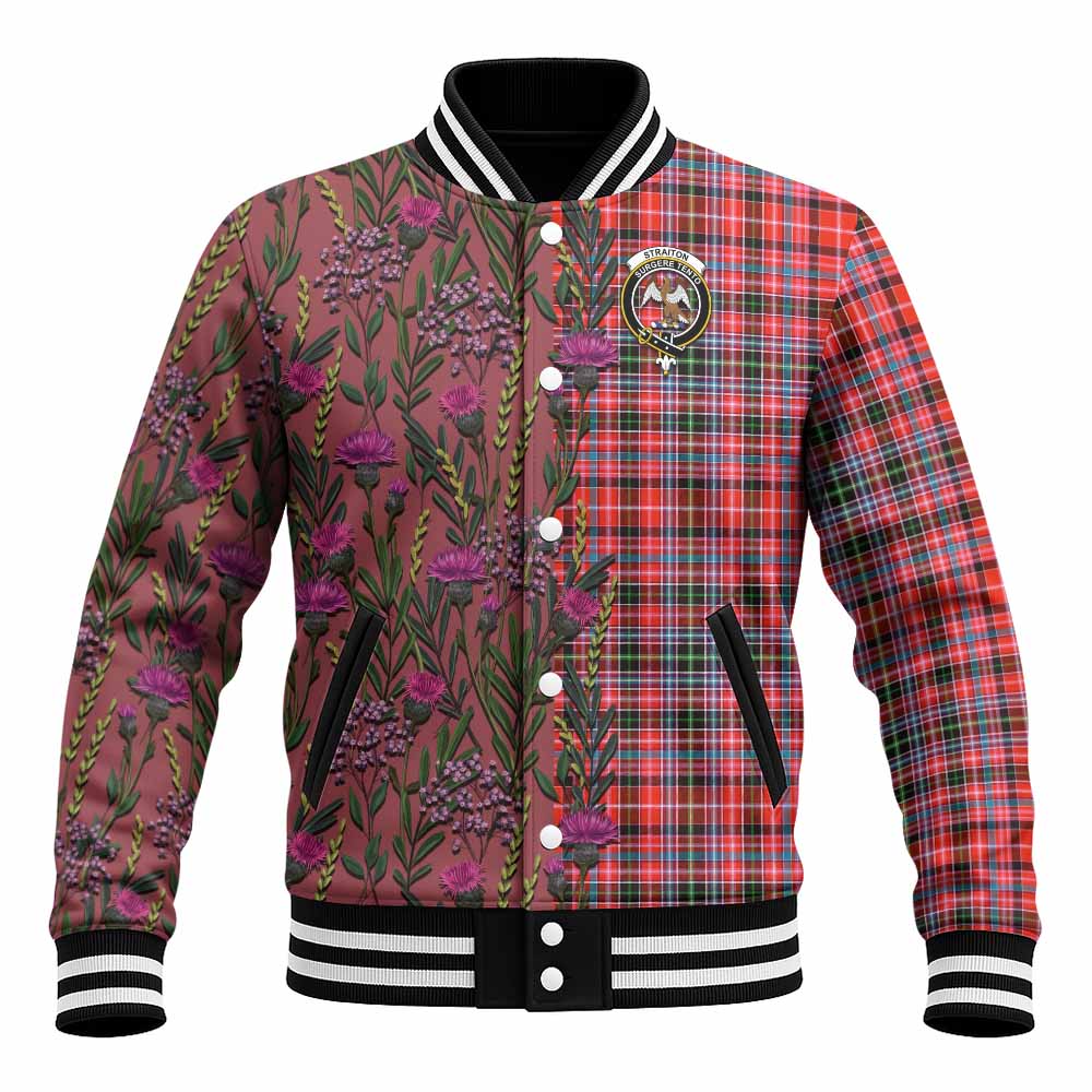 Straiton Family Crest Tartan Baseball Jacket Scottish Thistle Flower Pattern Half Style - Tartan Vibes Clothing