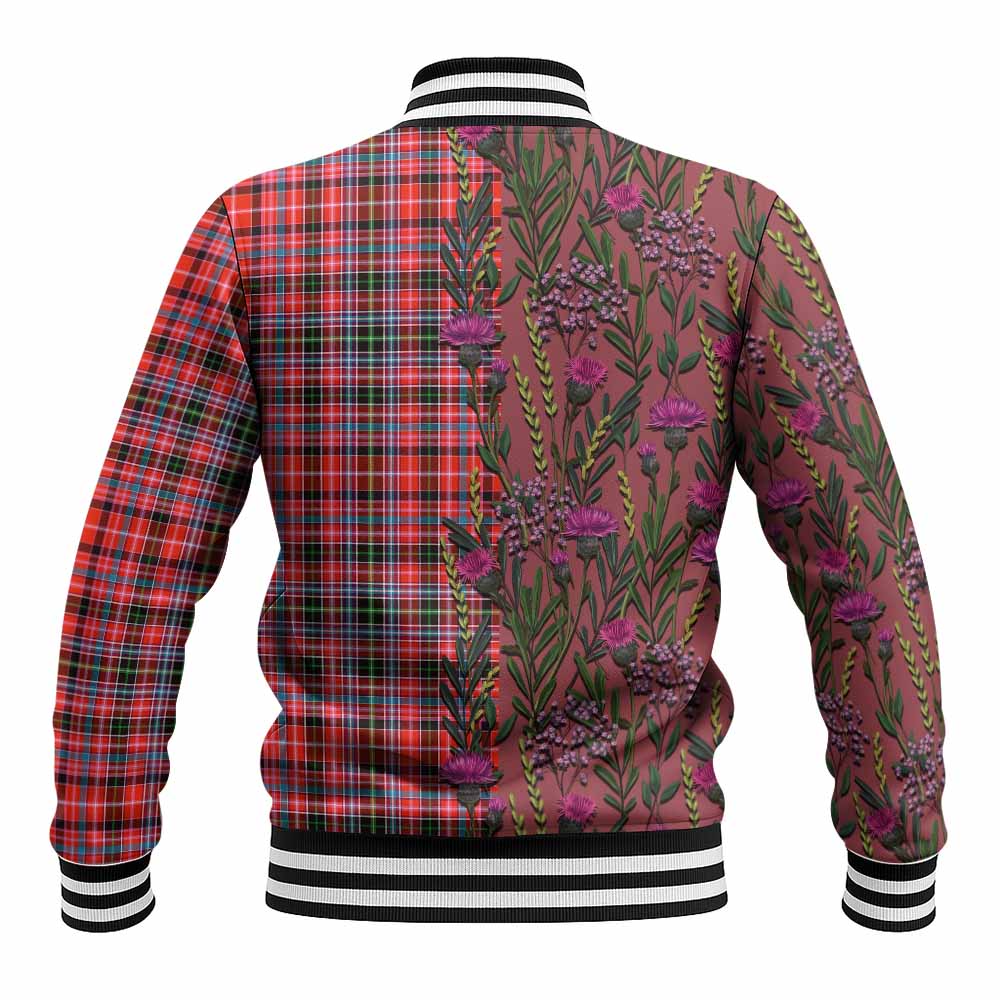 Straiton Family Crest Tartan Baseball Jacket Scottish Thistle Flower Pattern Half Style - Tartan Vibes Clothing
