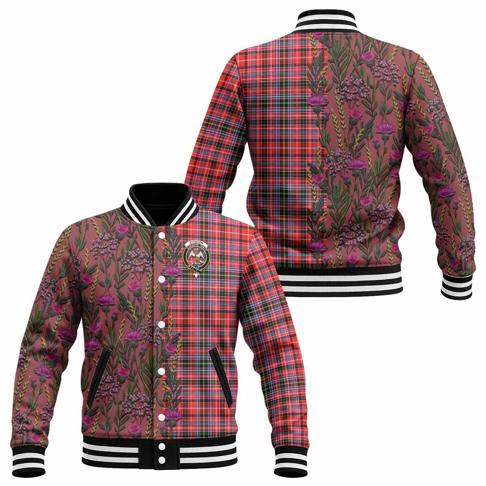 Straiton Family Crest Tartan Baseball Jacket Scottish Thistle Flower Pattern Half Style - Tartan Vibes Clothing
