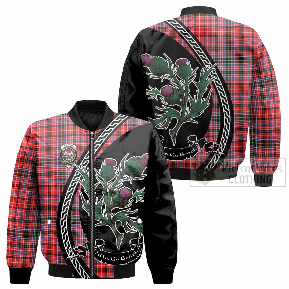 Straiton Family Crest Tartan Bomber Jacket Alba Thistle Inspired - Tartan Vibes Clothing