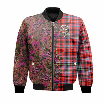 Straiton Family Crest Tartan Bomber Jacket Scottish Thistle Flower Pattern Half Style