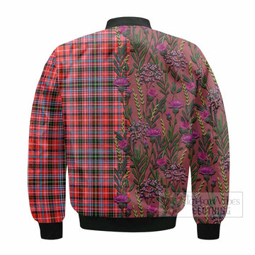 Straiton Family Crest Tartan Bomber Jacket Scottish Thistle Flower Pattern Half Style