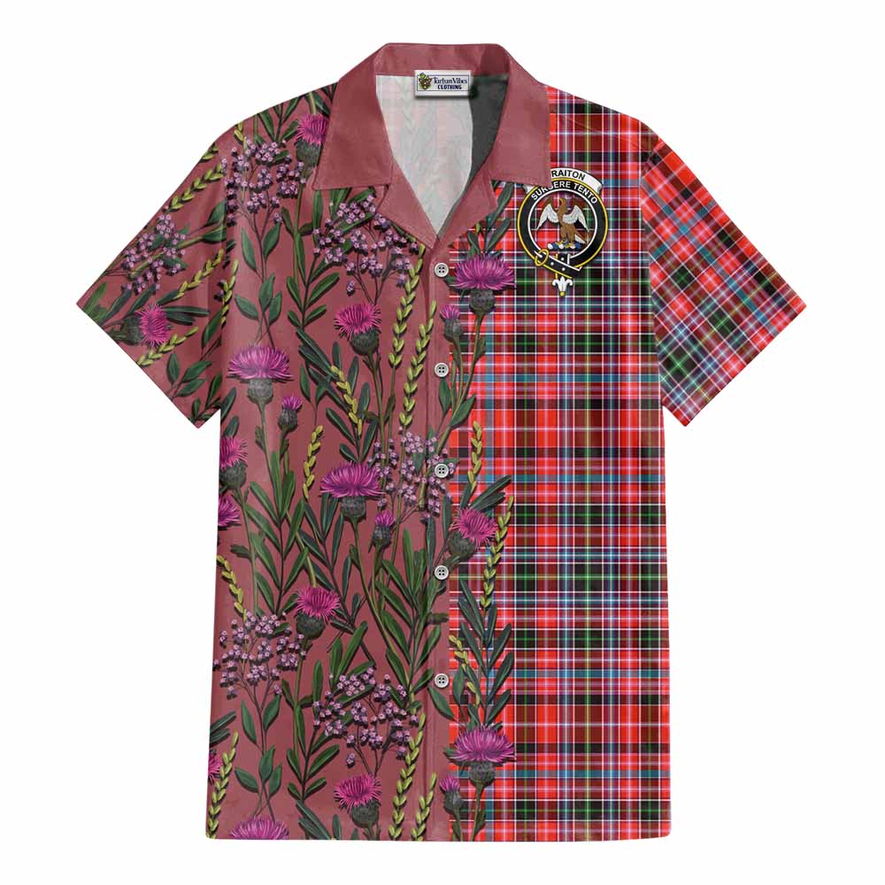 Straiton Family Crest Tartan Cotton Hawaiian Shirt Scottish Thistle Flower Pattern Half Style - Tartan Vibes Clothing