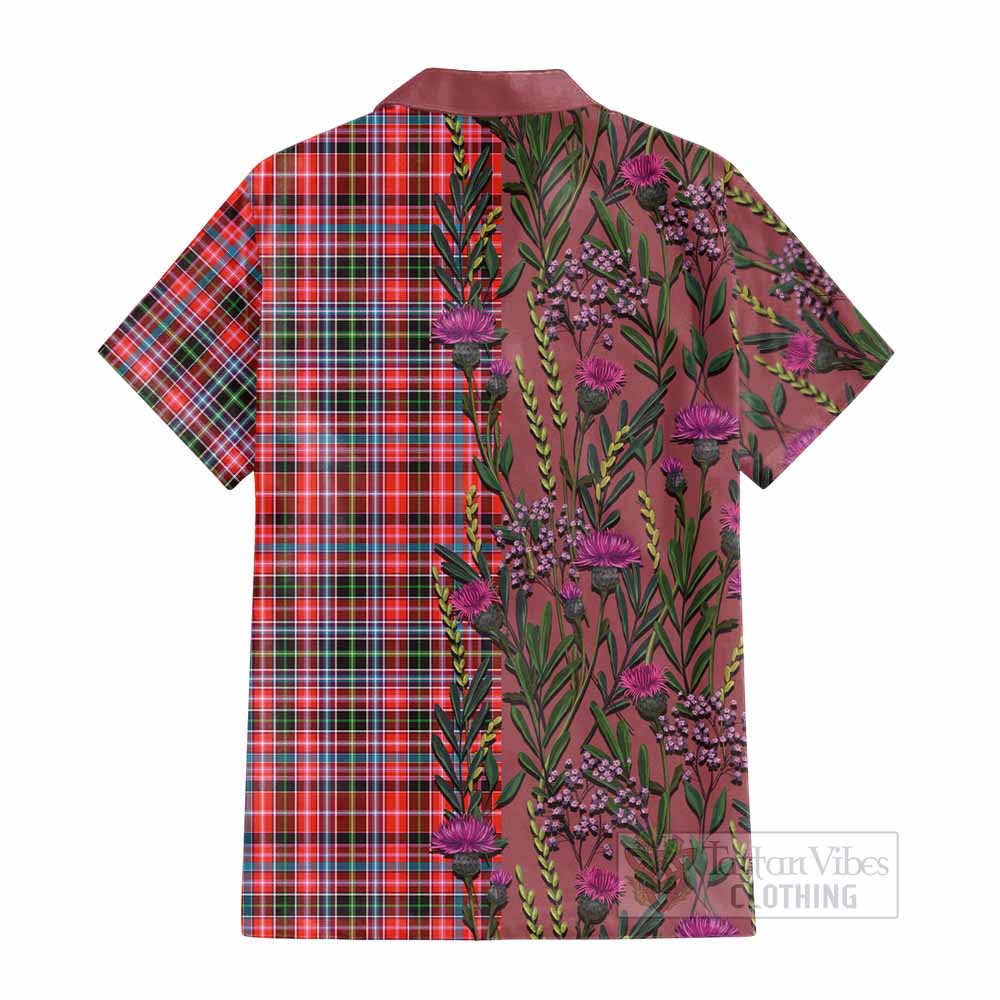 Straiton Family Crest Tartan Cotton Hawaiian Shirt Scottish Thistle Flower Pattern Half Style - Tartan Vibes Clothing