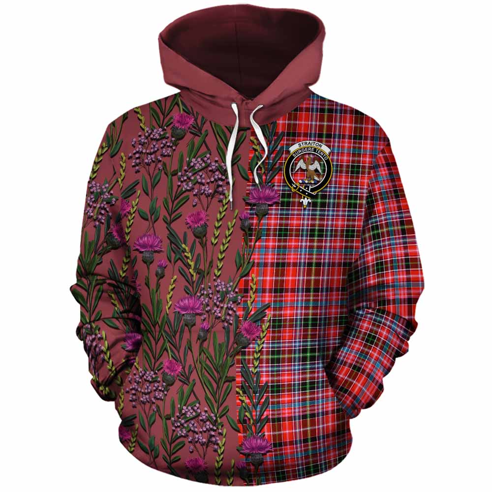 Straiton Family Crest Tartan Cotton Hoodie Scottish Thistle Flower Pattern Half Style - Tartan Vibes Clothing