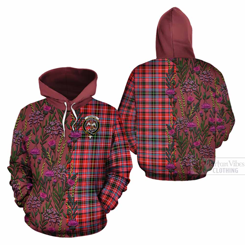 Straiton Family Crest Tartan Cotton Hoodie Scottish Thistle Flower Pattern Half Style - Tartan Vibes Clothing