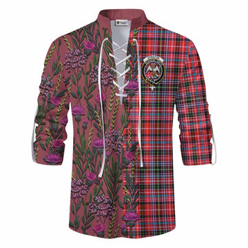 Straiton Family Crest Tartan Ghillie Shirt Scottish Thistle Flower Pattern Half Style