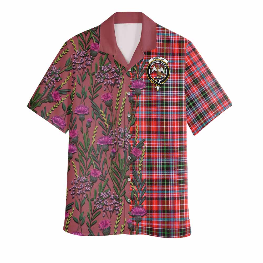 Straiton Family Crest Tartan Hawaiian Shirt Scottish Thistle Flower Pattern Half Style - Tartan Vibes Clothing