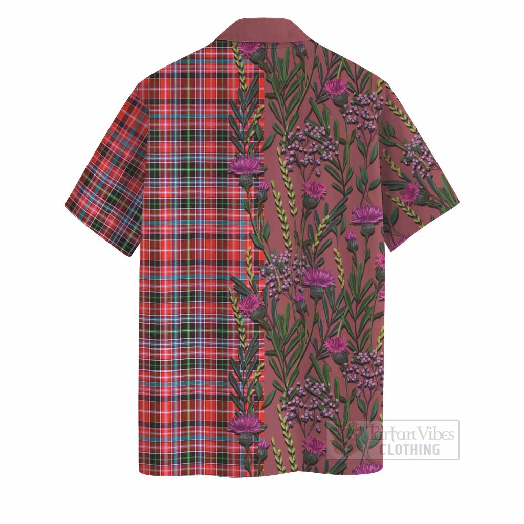 Straiton Family Crest Tartan Hawaiian Shirt Scottish Thistle Flower Pattern Half Style - Tartan Vibes Clothing