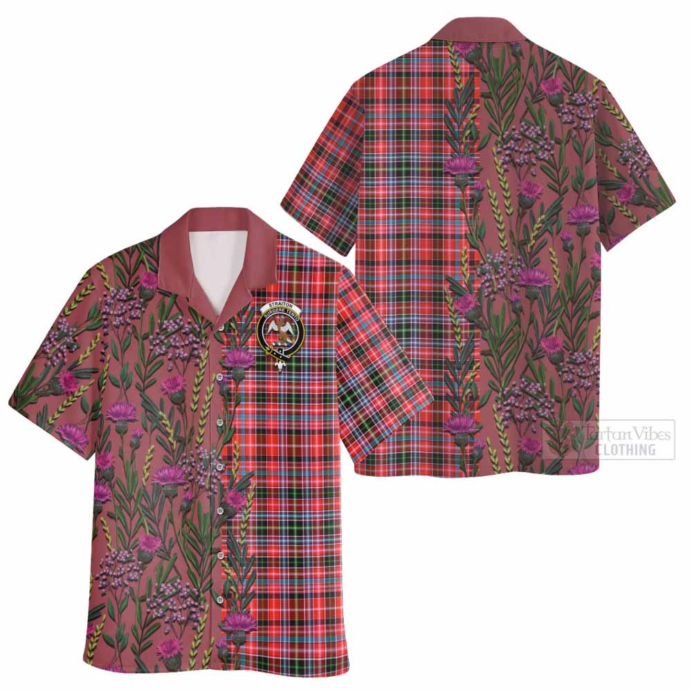 Straiton Family Crest Tartan Hawaiian Shirt Scottish Thistle Flower Pattern Half Style - Tartan Vibes Clothing