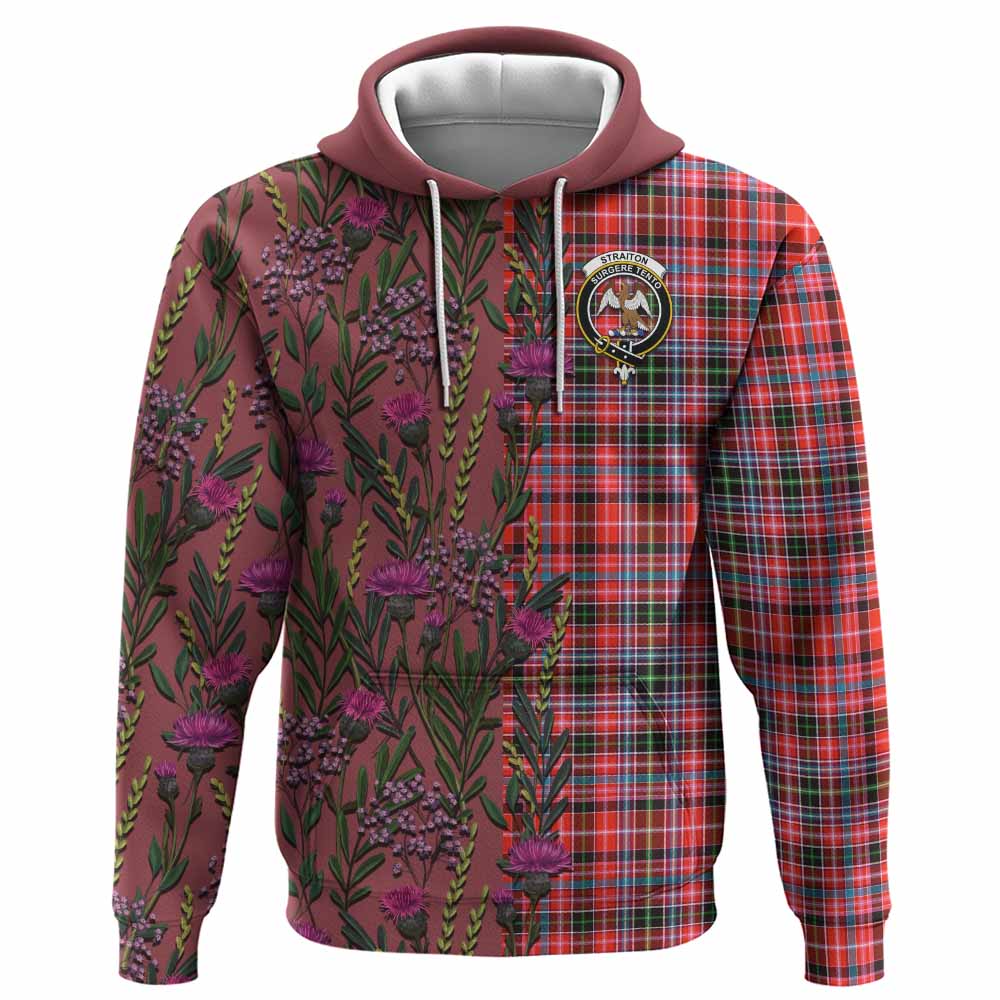 Straiton Family Crest Tartan Hoodie Scottish Thistle Flower Pattern Half Style - Tartan Vibes Clothing