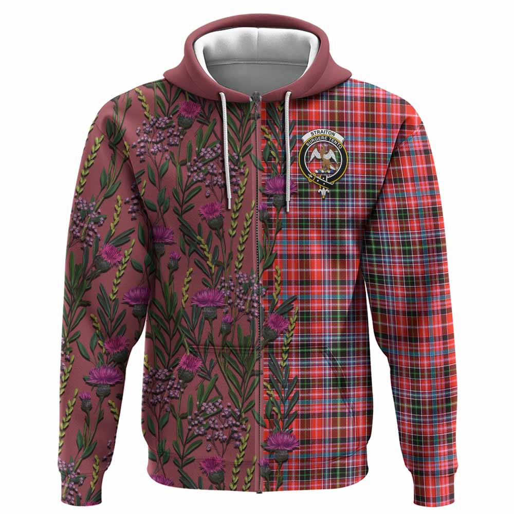 Straiton Family Crest Tartan Hoodie Scottish Thistle Flower Pattern Half Style - Tartan Vibes Clothing