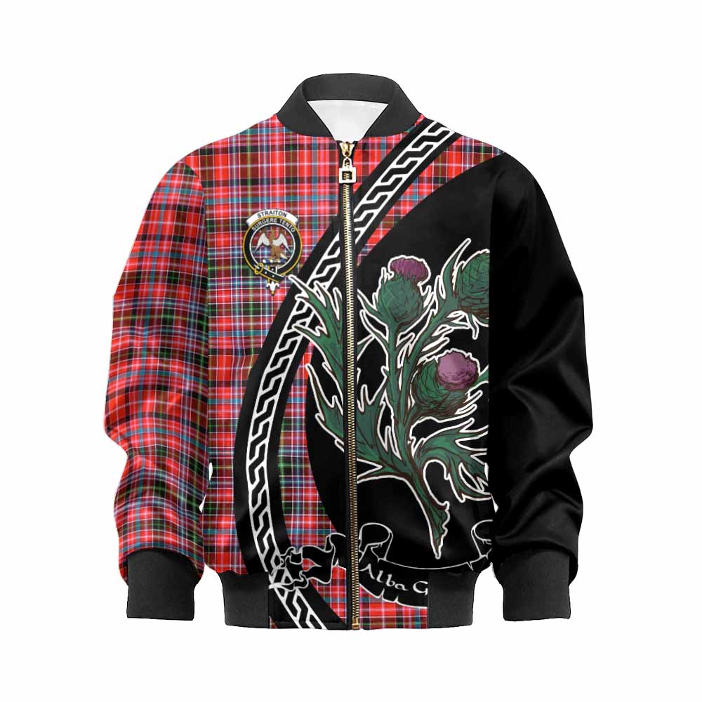 Straiton Family Crest Tartan Kid Bomber Jacket Alba Thistle Inspired - Tartan Vibes Clothing