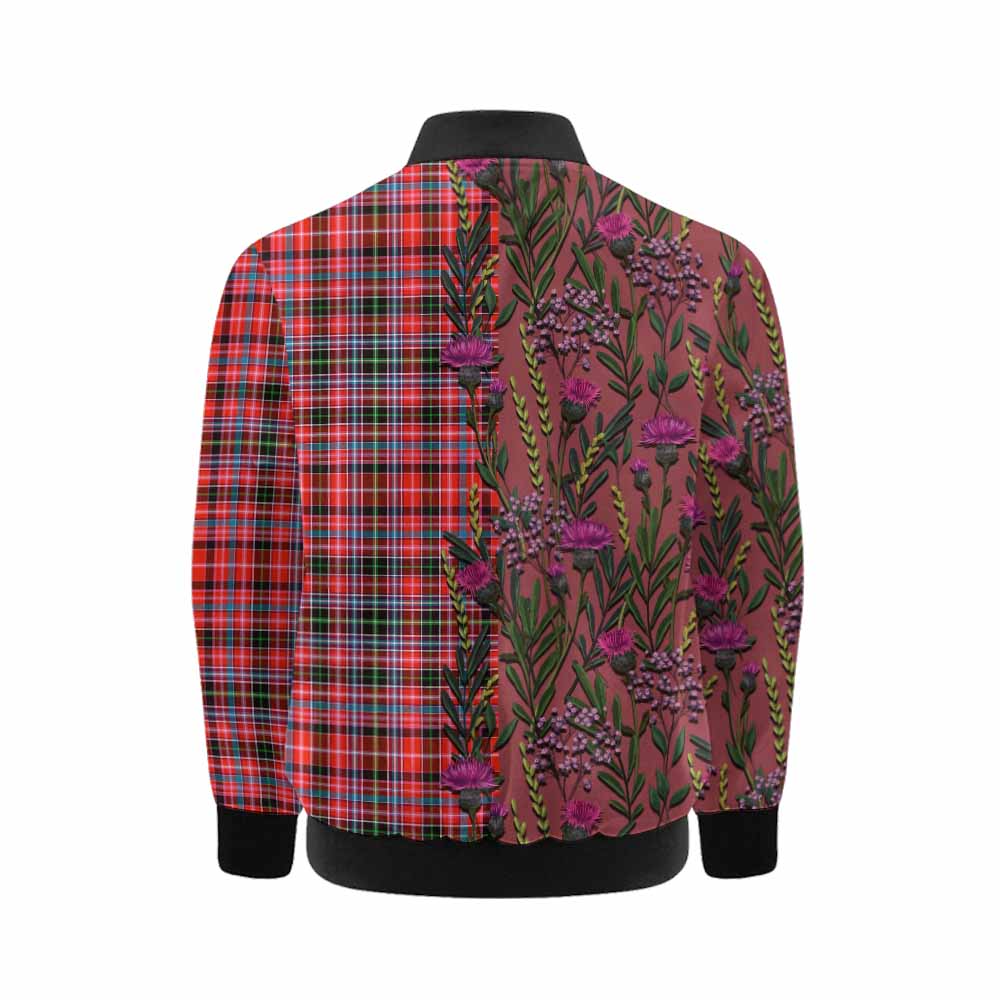 Straiton Family Crest Tartan Kid Bomber Jacket Scottish Thistle Flower Pattern Half Style - Tartan Vibes Clothing