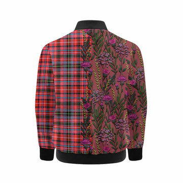 Straiton Family Crest Tartan Kid Bomber Jacket Scottish Thistle Flower Pattern Half Style - Tartan Vibes Clothing