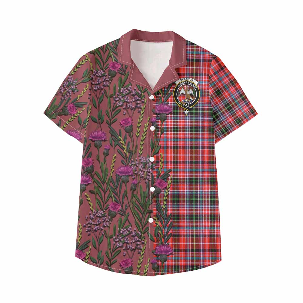 Straiton Family Crest Tartan Kid Hawaiian Shirt Scottish Thistle Flower Pattern Half Style - Tartan Vibes Clothing