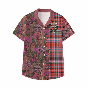 Straiton Family Crest Tartan Kid Hawaiian Shirt Scottish Thistle Flower Pattern Half Style - Tartan Vibes Clothing