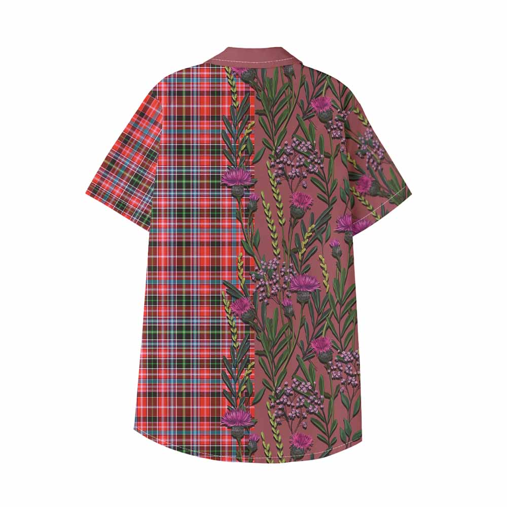 Straiton Family Crest Tartan Kid Hawaiian Shirt Scottish Thistle Flower Pattern Half Style - Tartan Vibes Clothing