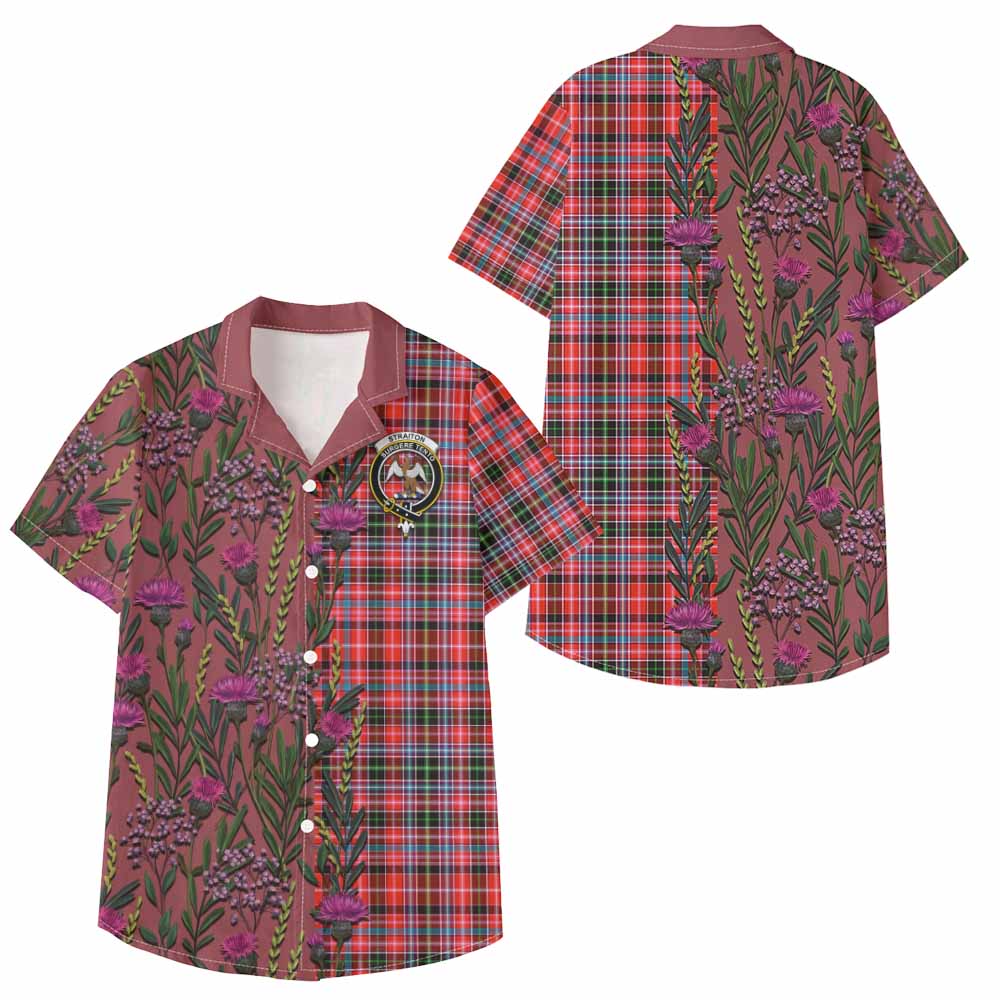Straiton Family Crest Tartan Kid Hawaiian Shirt Scottish Thistle Flower Pattern Half Style - Tartan Vibes Clothing