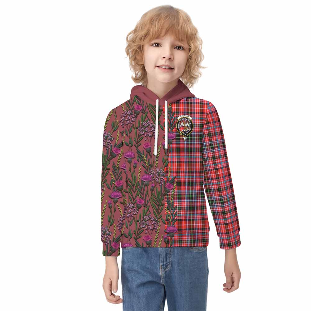 Straiton Family Crest Tartan Kid Hoodie Scottish Thistle Flower Pattern Half Style - Tartan Vibes Clothing