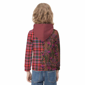 Straiton Family Crest Tartan Kid Hoodie Scottish Thistle Flower Pattern Half Style - Tartan Vibes Clothing