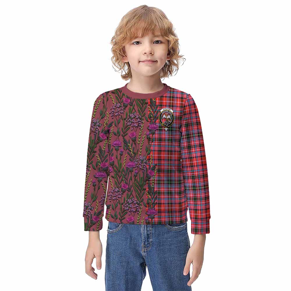 Straiton Family Crest Tartan Kid Knitted Sweatshirt Scottish Thistle Flower Pattern Half Style - Tartan Vibes Clothing