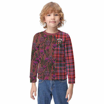 Straiton Family Crest Tartan Kid Knitted Sweatshirt Scottish Thistle Flower Pattern Half Style - Tartan Vibes Clothing