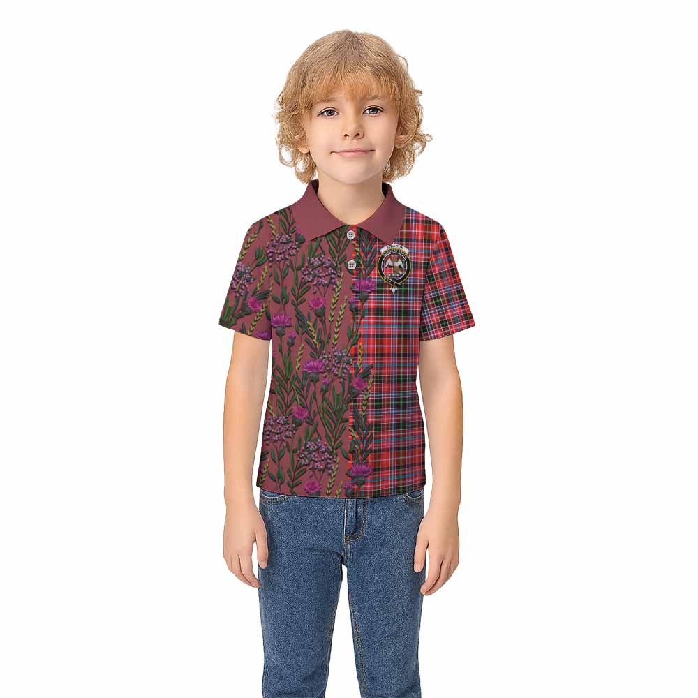 Straiton Family Crest Tartan Kid Polo Shirt Scottish Thistle Flower Pattern Half Style - Tartan Vibes Clothing