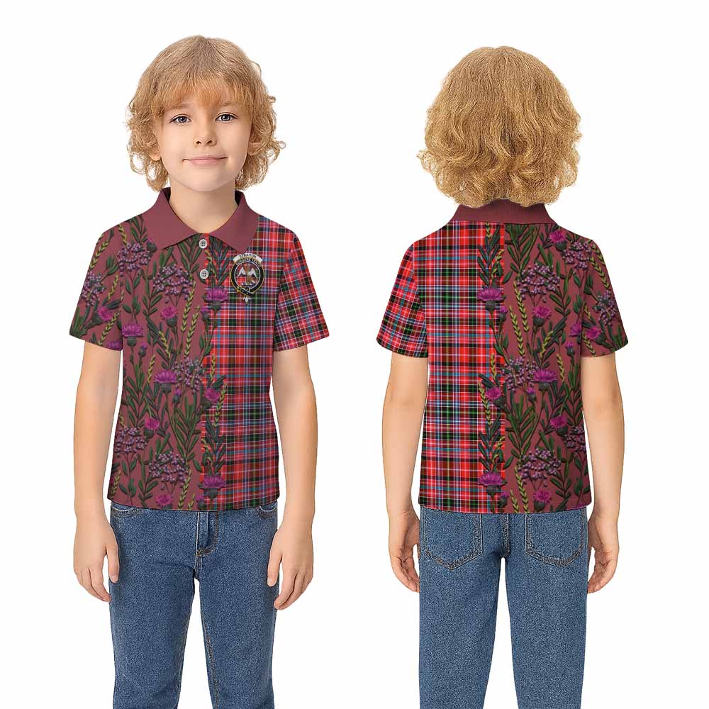 Straiton Family Crest Tartan Kid Polo Shirt Scottish Thistle Flower Pattern Half Style - Tartan Vibes Clothing