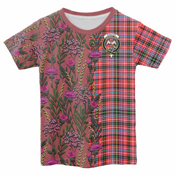 Straiton Family Crest Tartan Kid T-shirt Scottish Thistle Flower Pattern Half Style - Tartan Vibes Clothing