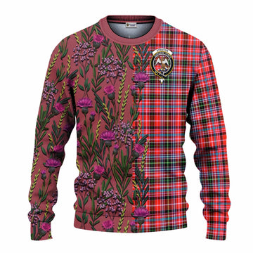 Straiton Family Crest Tartan Knitted Sweater Scottish Thistle Flower Pattern Half Style - Tartan Vibes Clothing