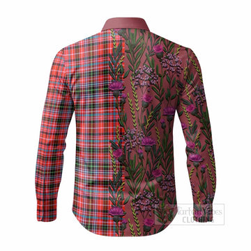 Straiton Family Crest Tartan Long Sleeve Button Shirts Scottish Thistle Flower Pattern Half Style