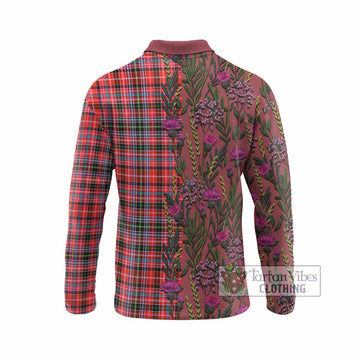 Straiton Family Crest Tartan Long Sleeve Polo Shirt Scottish Thistle Flower Pattern Half Style