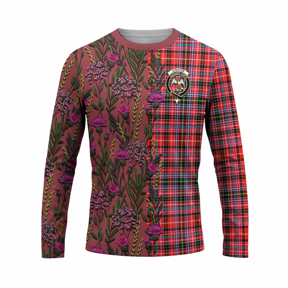Straiton Family Crest Tartan Long Sleeve T-Shirt Scottish Thistle Flower Pattern Half Style - Tartan Vibes Clothing
