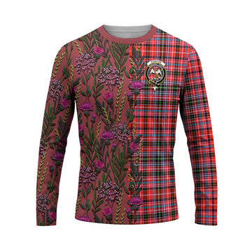Straiton Family Crest Tartan Long Sleeve T-Shirt Scottish Thistle Flower Pattern Half Style - Tartan Vibes Clothing