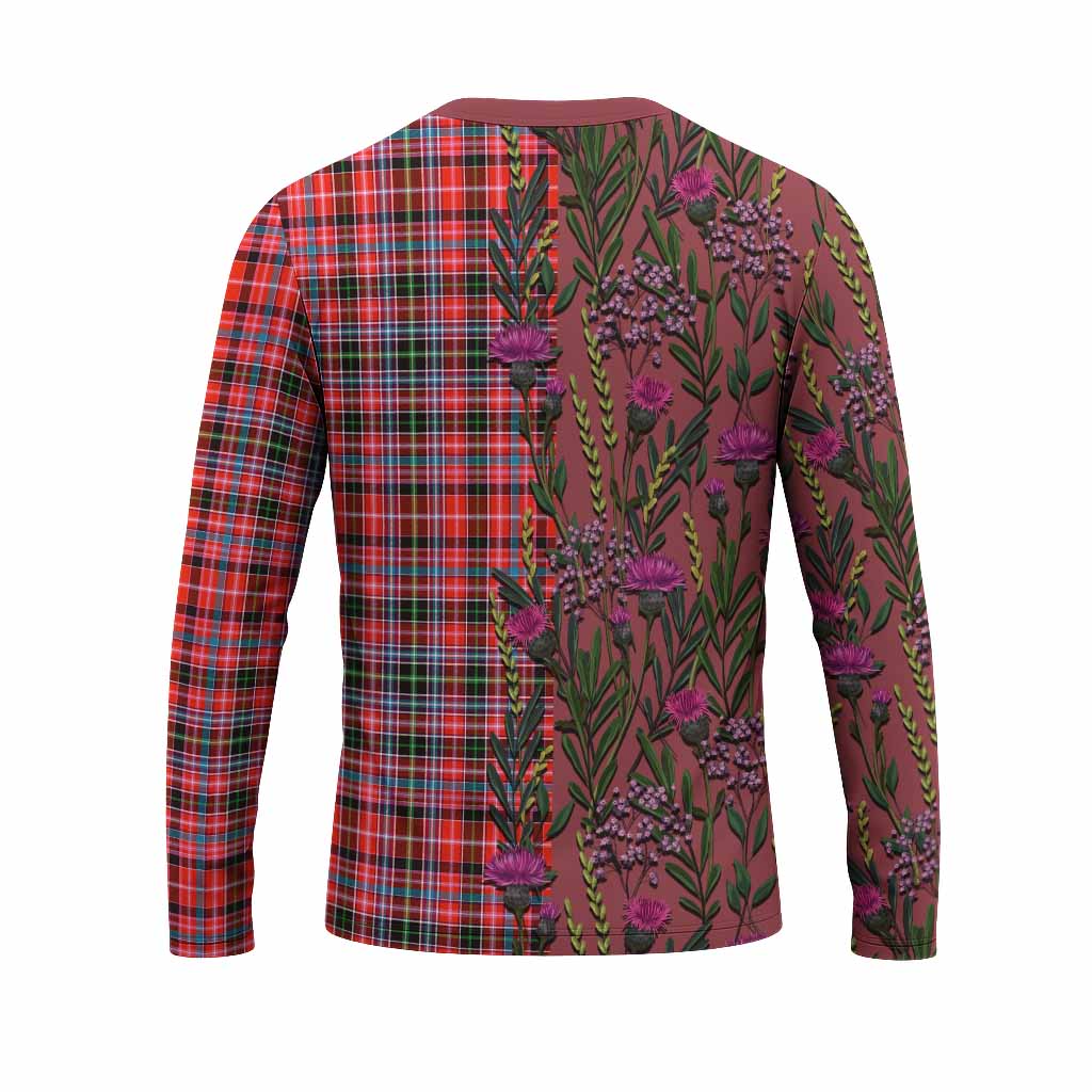 Straiton Family Crest Tartan Long Sleeve T-Shirt Scottish Thistle Flower Pattern Half Style - Tartan Vibes Clothing