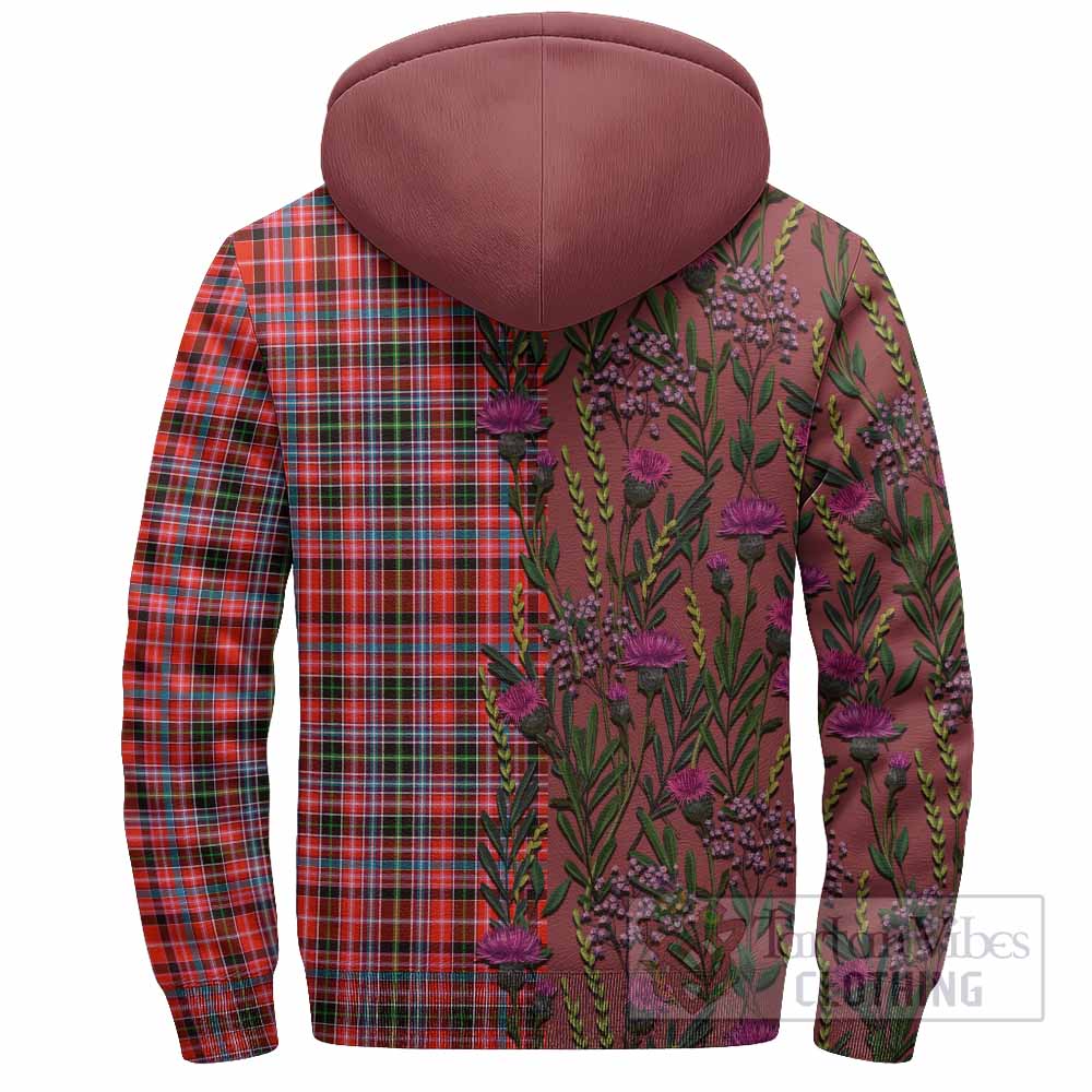 Straiton Family Crest Tartan Sherpa Hoodie Scottish Thistle Flower Pattern Half Style - Tartan Vibes Clothing