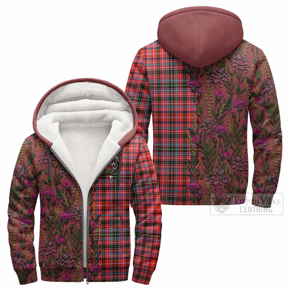 Straiton Family Crest Tartan Sherpa Hoodie Scottish Thistle Flower Pattern Half Style - Tartan Vibes Clothing