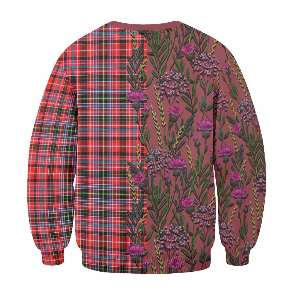 Straiton Family Crest Tartan Sweatshirt Scottish Thistle Flower Pattern Half Style - Tartan Vibes Clothing