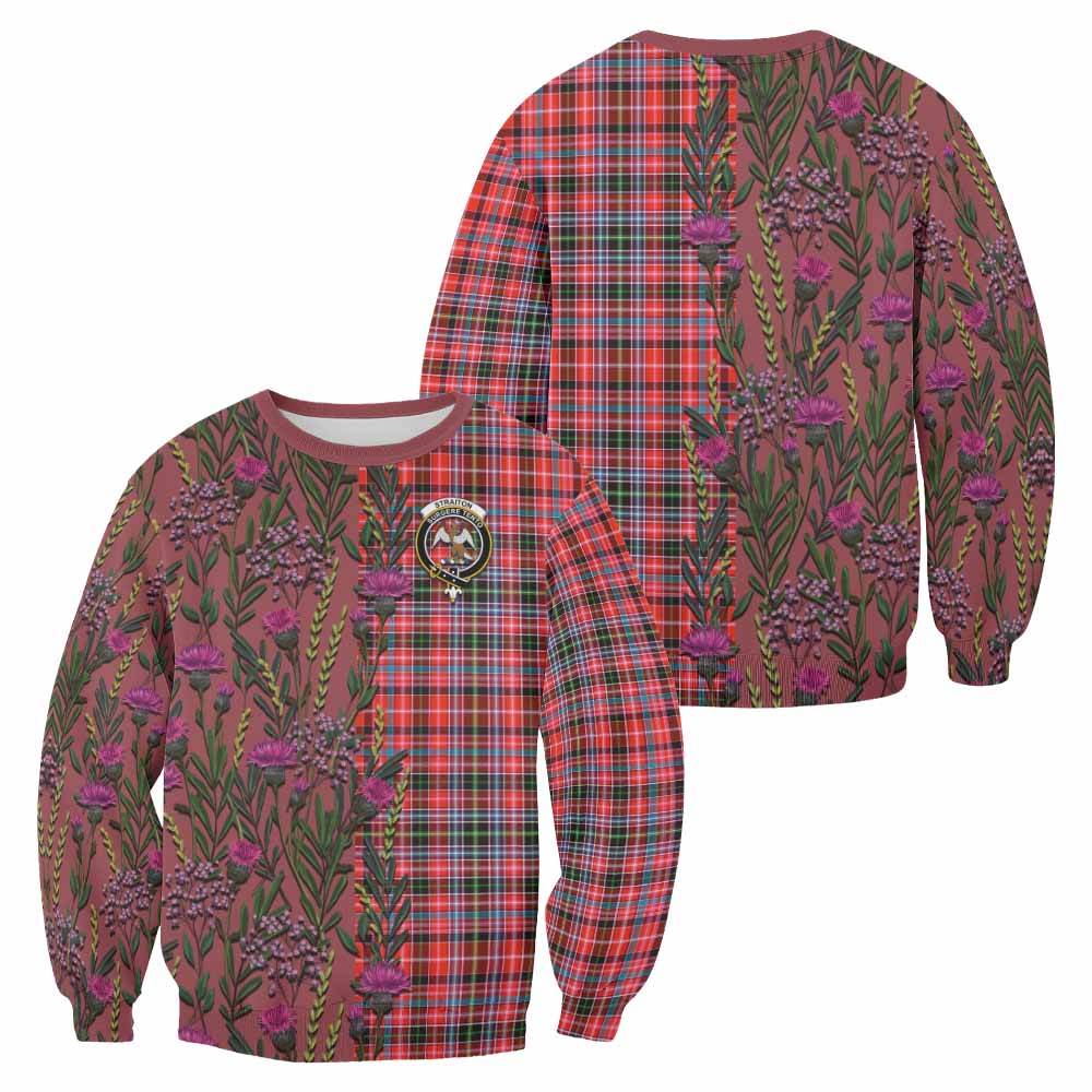 Straiton Family Crest Tartan Sweatshirt Scottish Thistle Flower Pattern Half Style - Tartan Vibes Clothing