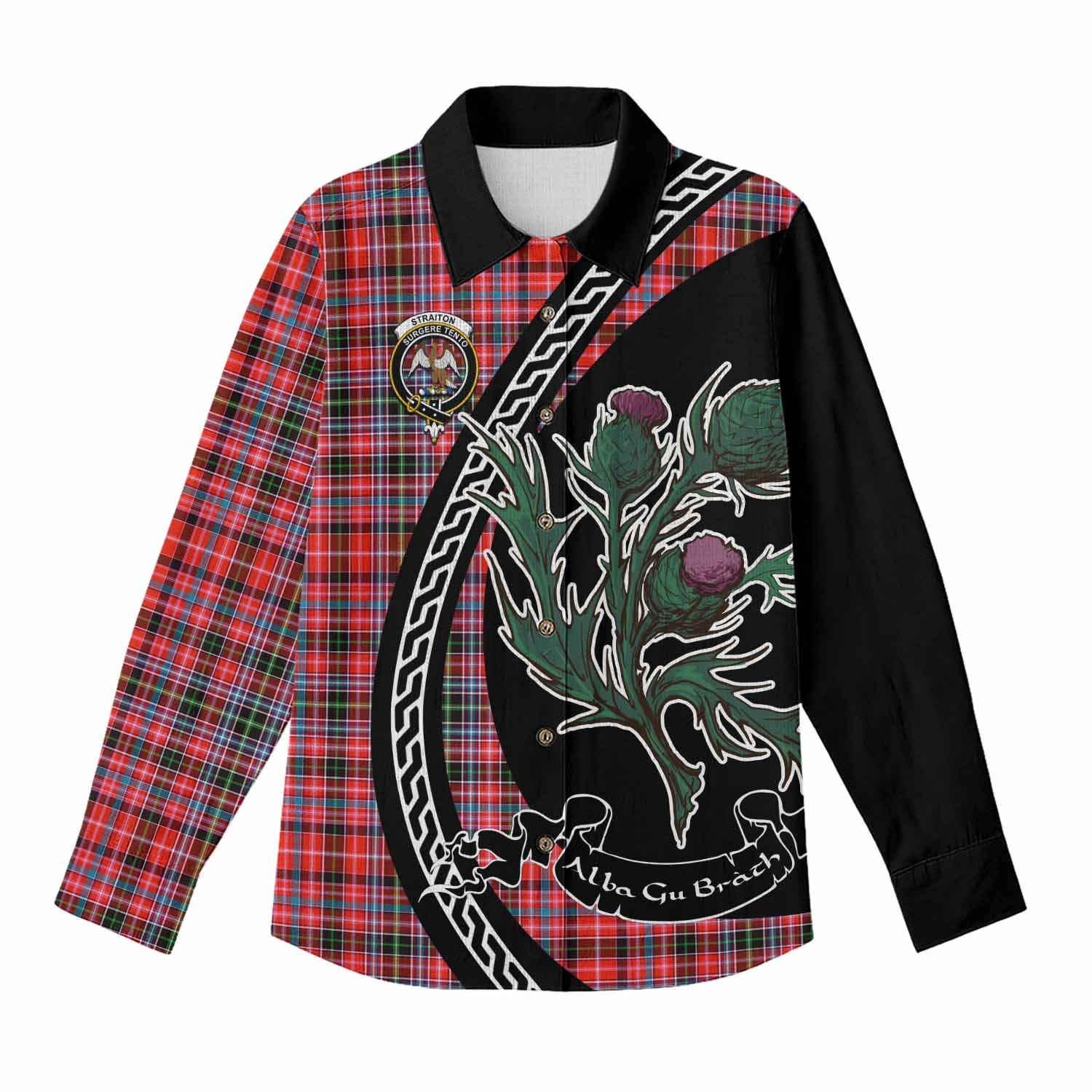 Straiton Family Crest Tartan Women Casual Shirt Alba Thistle Inspired - Tartan Vibes Clothing