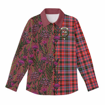 Straiton Family Crest Tartan Women Casual Shirt Scottish Thistle Flower Pattern Half Style - Tartan Vibes Clothing