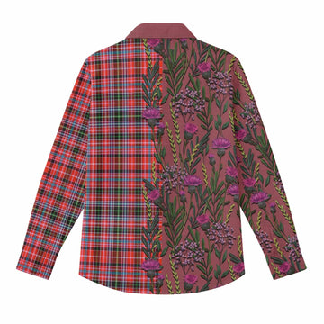 Straiton Family Crest Tartan Women Casual Shirt Scottish Thistle Flower Pattern Half Style - Tartan Vibes Clothing