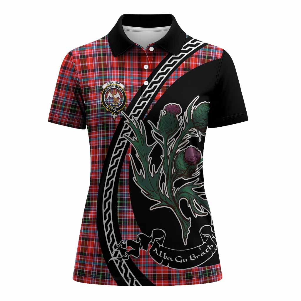 Straiton Family Crest Tartan Women Polo Shirt Alba Thistle Inspired - Tartan Vibes Clothing