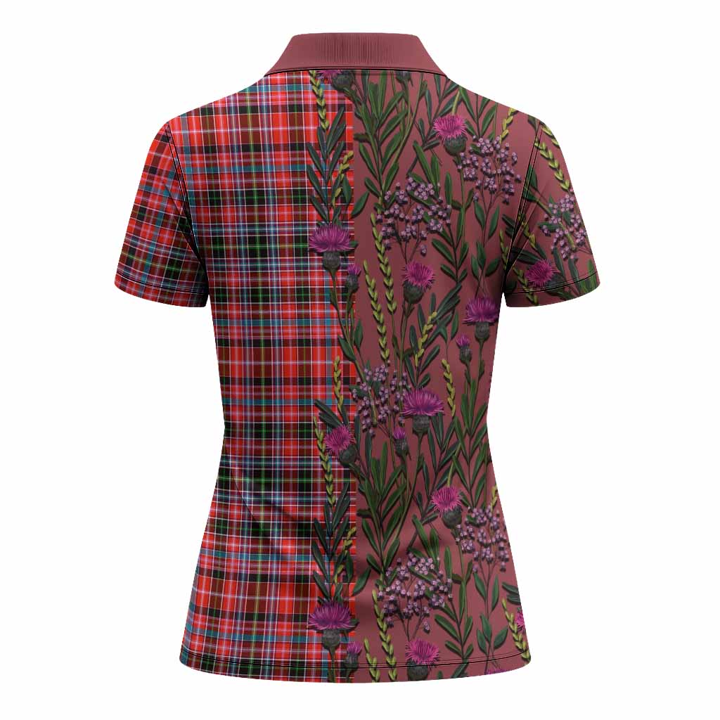 Straiton Family Crest Tartan Women Polo Shirt Scottish Thistle Flower Pattern Half Style - Tartan Vibes Clothing