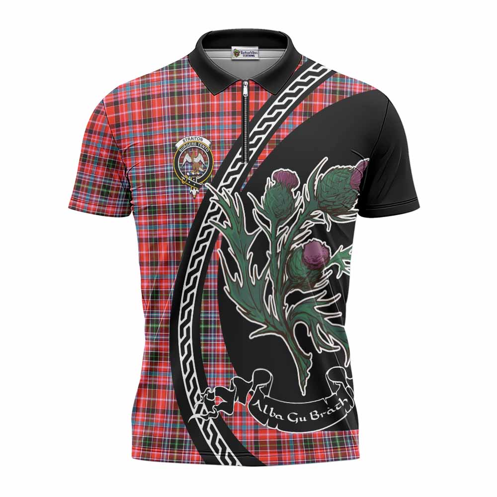 Straiton Family Crest Tartan Zipper Polo Shirt Alba Thistle Inspired - Tartan Vibes Clothing