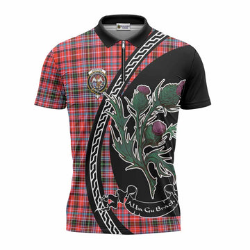 Straiton Family Crest Tartan Zipper Polo Shirt Alba Thistle Inspired