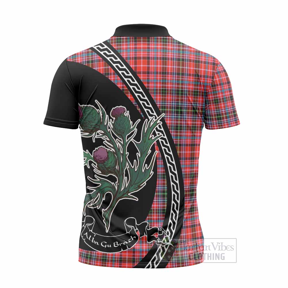 Straiton Family Crest Tartan Zipper Polo Shirt Alba Thistle Inspired - Tartan Vibes Clothing