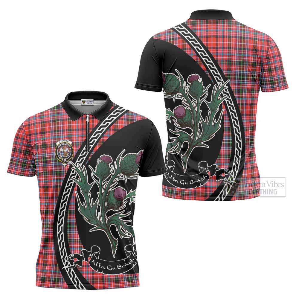 Straiton Family Crest Tartan Zipper Polo Shirt Alba Thistle Inspired - Tartan Vibes Clothing