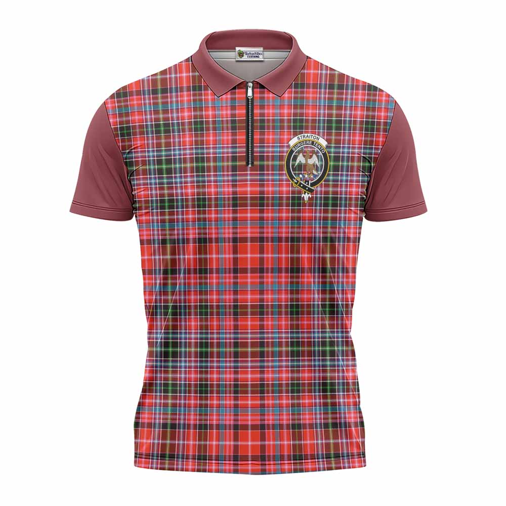 Straiton Tartan Accent Zipper Polo Shirt with Family Crest